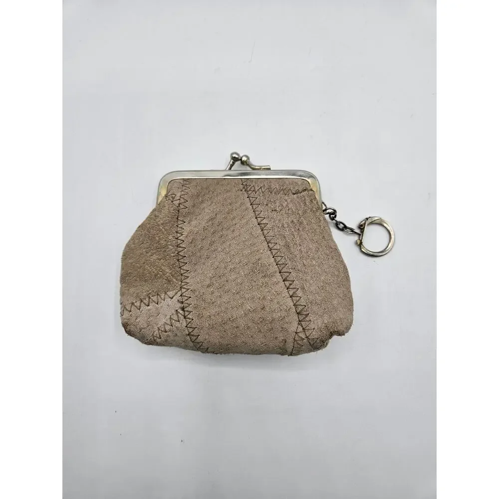 Womens Leather Coin Purse Key‎ Chain Brown Snap Closure